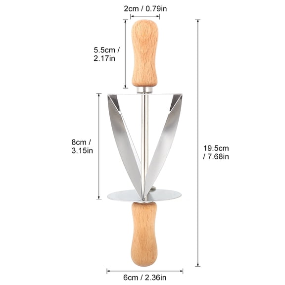 Rupoun Stainless Steel Croissant Rolling Cutter Bread Dough Pastry Making Tool with Wooden Handle for Kitchen Baking
