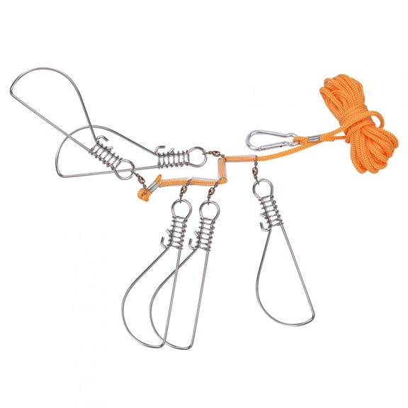 Rupoun Stainless Steel Heavy Duty Fishing Catch Stringer 5 Lock Snaps Nylon Rope Float (7.87 inches / 20 cm)