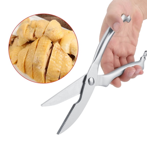 Rupoun Stainless Steel Kitchen Scissors 8.3 inches / 21 cm Heavy Duty BBQ Meat Chicken Bone Cut Scissor Multi-functional Sharp Poultry Shears with Safety Lock for Residential Kitchen Use