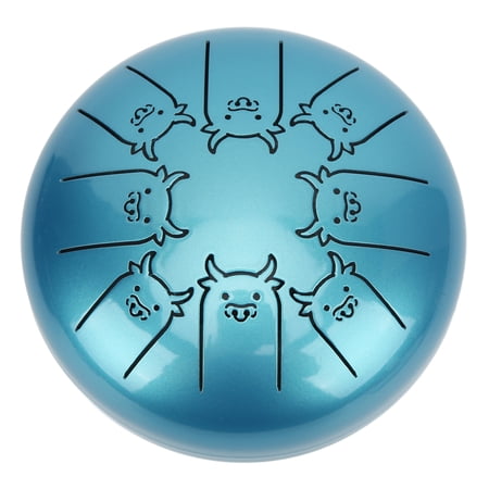 Rupoun Steel Tongue Drum 5.5 Inches / 14 cm 8 Notes C Major Chakra Tank Drum with Zodiac Ox Pattern, Blue Portable Percussion Instrument for Kids and Adults