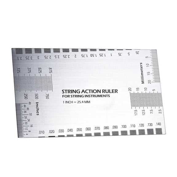 Rupoun String Action Ruler Gauge Measuring Tool for Guitar Bass Mandolin Banjo Setup with Etched Stainless Steel Conversion Chart (3.5 x 2 inches / 8.9 x 5.1 cm)