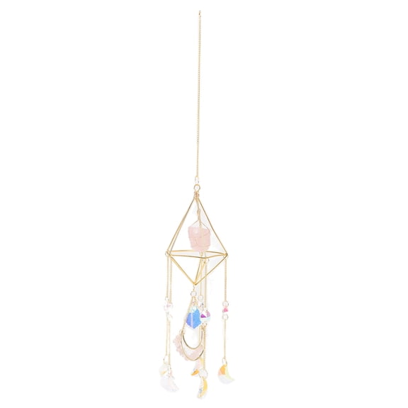 Rupoun Sun Moon Crystal Wind Chimes Rose Quartz Hanging Pendant Window Porch Decoration for Home Garden Patio Party Wedding Engagement 18.11 inches / 46 cm