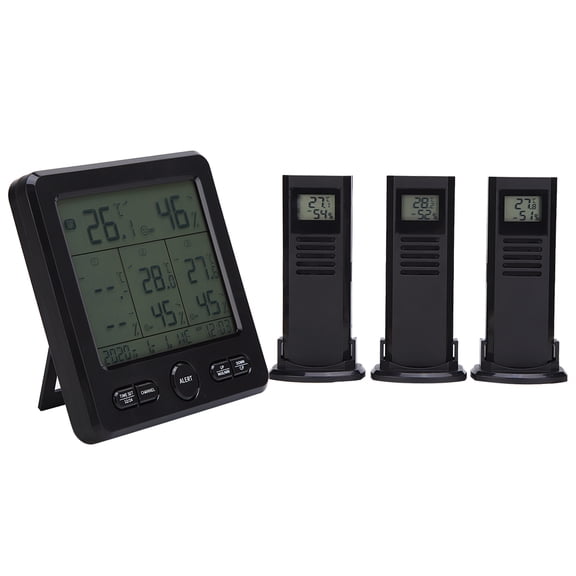 Rupoun TS-6210 Digital Wireless Weather Station Thermometer with 3 Remote Sensors, Multi-Zone Indoor Outdoor Meteorological Temperature Humidity Monitor and Atomic Digital Clock Forecast