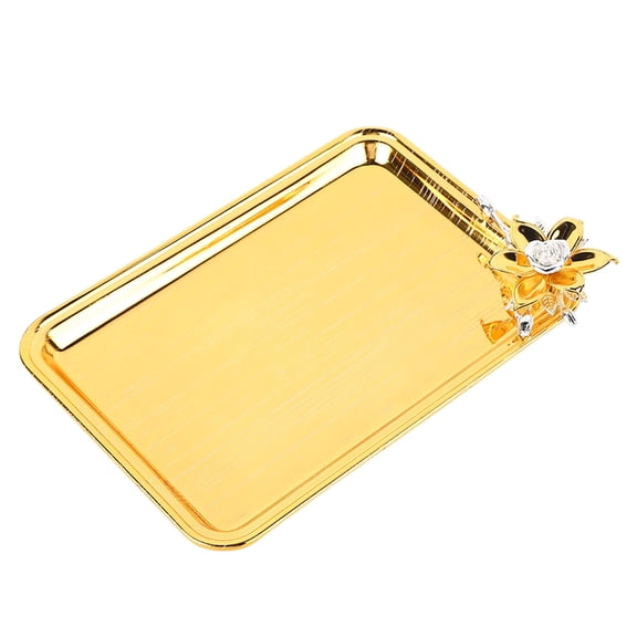 Rupoun Table Serving Tray European Style Light Luxury Decorative Rectangular Food Service Tray with Floral Decor for Living Room KTV Hotel Gold Small 8.66 inches / 22 cm