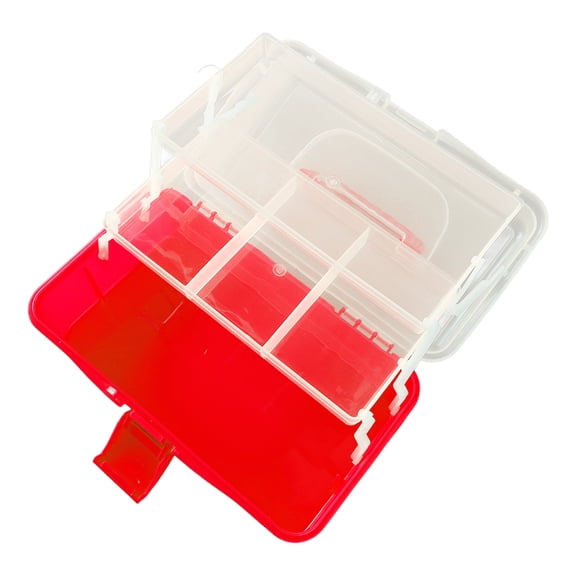 Rupoun Three-Layer Folding Plastic Tool Box, Portable Multipurpose Handheld Storage Organizer for Art Craft, Cosmetic Accessories, Hardware & Small Parts, High Capacity Case with Handle, Red