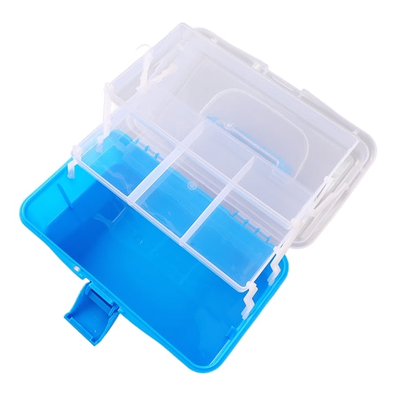 Rupoun Three-Layer Folding Plastic Tool Box, Portable Multipurpose Handheld Storage Organizer for Art Craft, Cosmetic Accessories, Hardware & Small Parts, High Capacity Case with Handle, Sky Blue