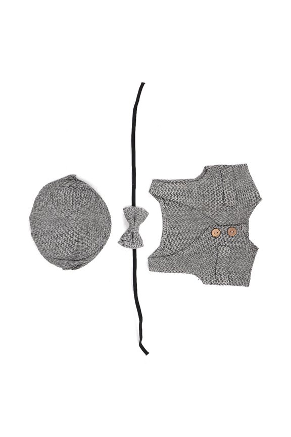 Three Piece Waistcoat Children's Photography Cotton Wool Clothes Set for 0-1 Month Baby, Black and White (7.87 inches / 20 cm)