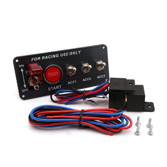 Rupoun Toggle Switch Ignition 5 in 1 12V 40A Carbon Fibre Panel Start Ignition Kit for Car Truck Racing Engine Starter Push Button Replacement Switch Panel Engine Start Toggle Switch Kit