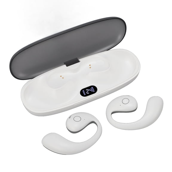 Rupoun True Wireless Earbuds Bluetooth 5.4 Sports Earphones with LED Power Display, 42H Total Playtime for Cycling Running Workout, Open-Ear Headset with Mic, White[cite: 1]