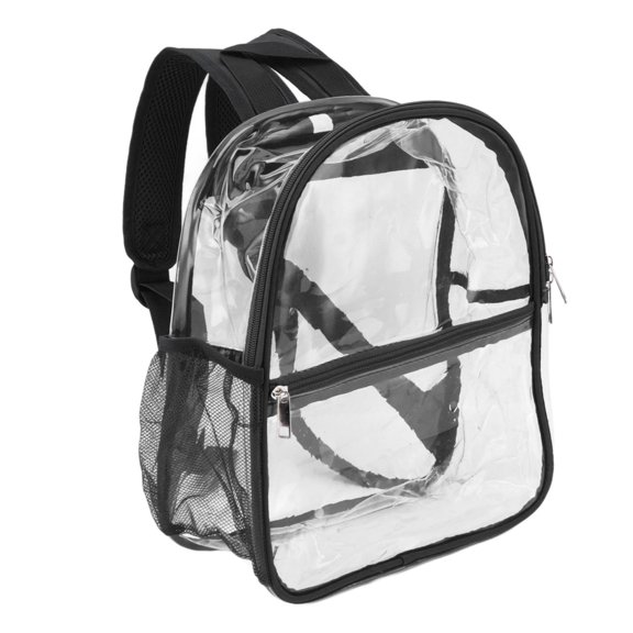Rupoun Unisex PVC Transparent Backpack Portable Clear Bag Heavy Duty for School Travel Work, Black