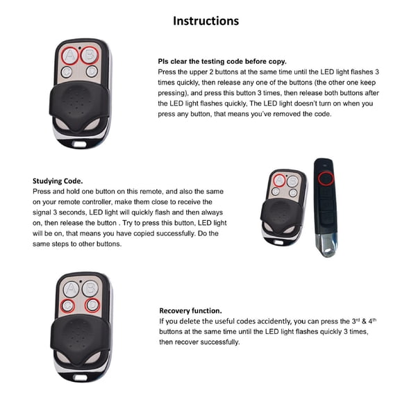 Rupoun Universal Cloning Remote Control Key Fob for Car Garage Door Gate, 4-Button Replacement Duplicator Transmitter, 100M Operating Range, 4 Pack (4.72 in / 12 cm)