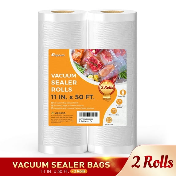 Rupoun Vacuum Sealer Bags for Food, 2 Rolls 11" X 50', Storage Seal Bag Rolls for Food
