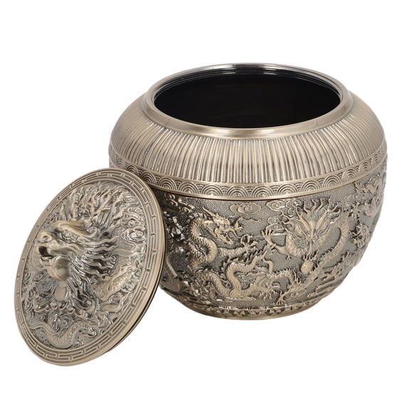 Rupoun Vintage Alloy Tea Bag Canister Decorative Loose Tea Storage Container Multipurpose Kitchen Cabinet Small Size Jar with Dragon Motif, Square, 4.8 Inches, Bronze Finish