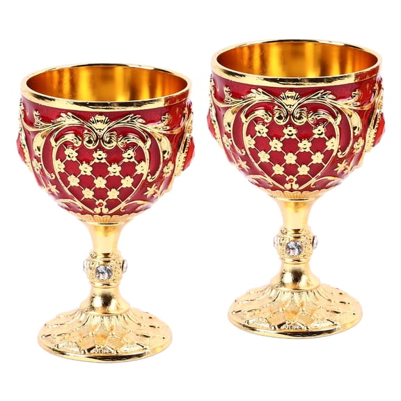 Rupoun Vintage Zinc Alloy Wine Glass Retro Metal Goblet Set of 2, Gold Red