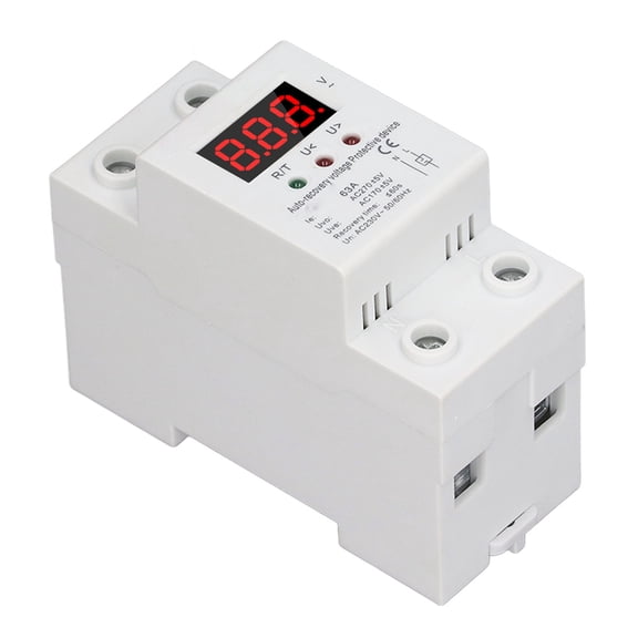 Rupoun Over Under Voltage Protector Auto Recovery Protective Device Protection Relay Single Digital Display 2P 230VAC 63A (Length: 3.54 inches / 9 cm)