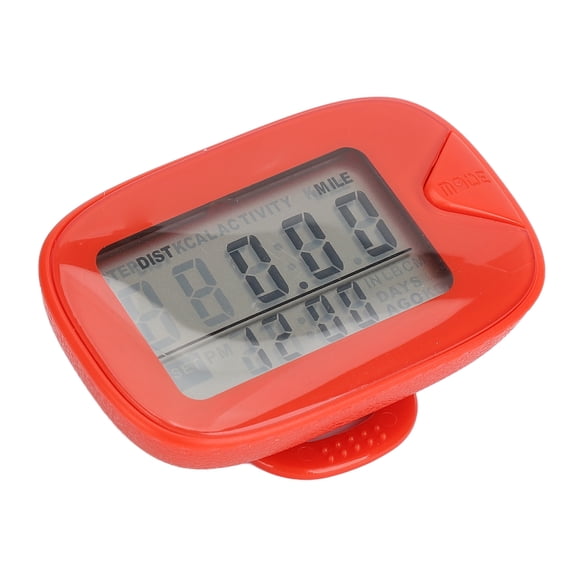 Rupoun Walking Pedometer Large Digital Display Multifunctional Lightweight Accuracy Memory Step Counter for Men Women - Track Distance Burn Calories Daily Fitness Clip On Red (2.76 in / 7.00 cm)