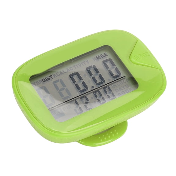 Rupoun Walking Pedometer Large Digital Display Multifunctional Lightweight Accuracy Memory Step Counter for Men Women - Track Distance Burn Calories Daily Fitness Clip On Green (2.76 in / 7.00 cm)