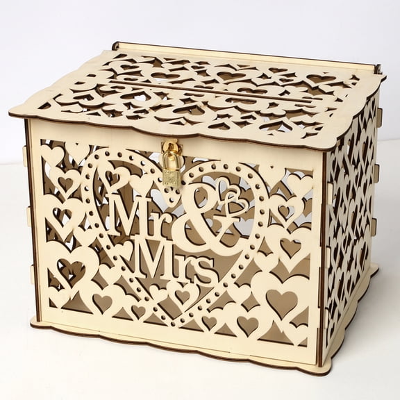 Rupoun Wedding Card Box with Lock Rustic Wood Gift Box Card Holder for Wedding Anniversary Reception Baby Shower Party