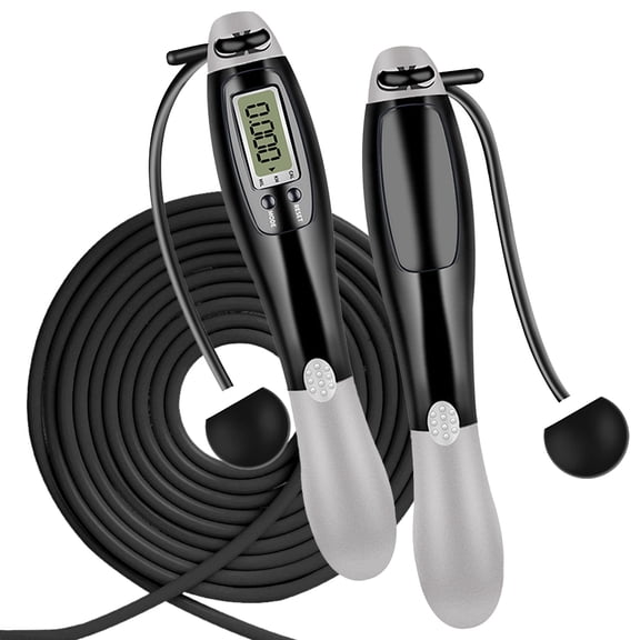 Rupoun Weighted Jump Rope with Counter for Fitness Cordless Ropeless Modes Anti-Slip Handles Adjustable Rope for Men and Women, Black