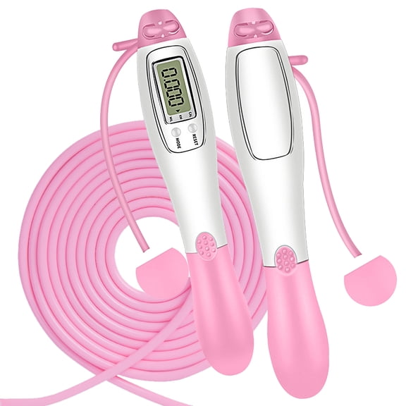 Rupoun Weighted Jump Rope with Counter for Fitness Cordless Ropeless Modes Anti-Slip Handles Adjustable Rope for Men and Women, Pink