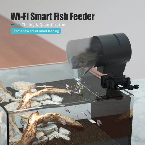 Rupoun WiFi Intelligent Timing Automatic Feeder Aquarium Goldfish Fish Feeder 210ML Large Capacity Mobile APP Remote Control (8.66 inches / 22 cm) Equipment for Home Fish Tanks