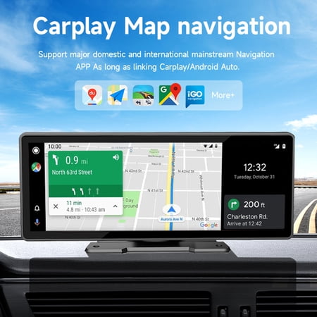 Rupoun Wireless Carplay Touchscreen, 9.3 inch IPS High-Clear Portable Car Stereo with Bluetooth, GPS Navigation, Rearview Camera, Universal Fit for Cars Trucks
