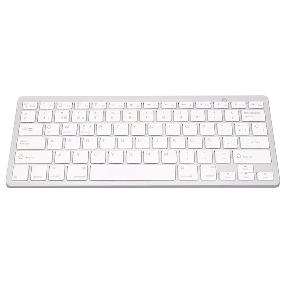 Rupoun Wireless Keyboard Ultra Lightweight Ergonomic Compact Keyboard for IOS, Android, Windows, OS, Spanish Layout, Silver White, 11.2 inches / 28.5 cm