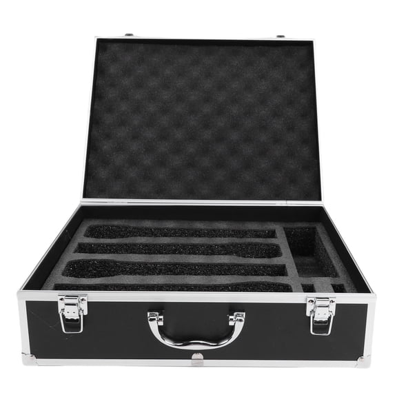 Rupoun Wireless Microphone Case Aluminum Alloy Hard Shell Mic Foam Carrying Case Holds 4 Mics Receivers Transmitters