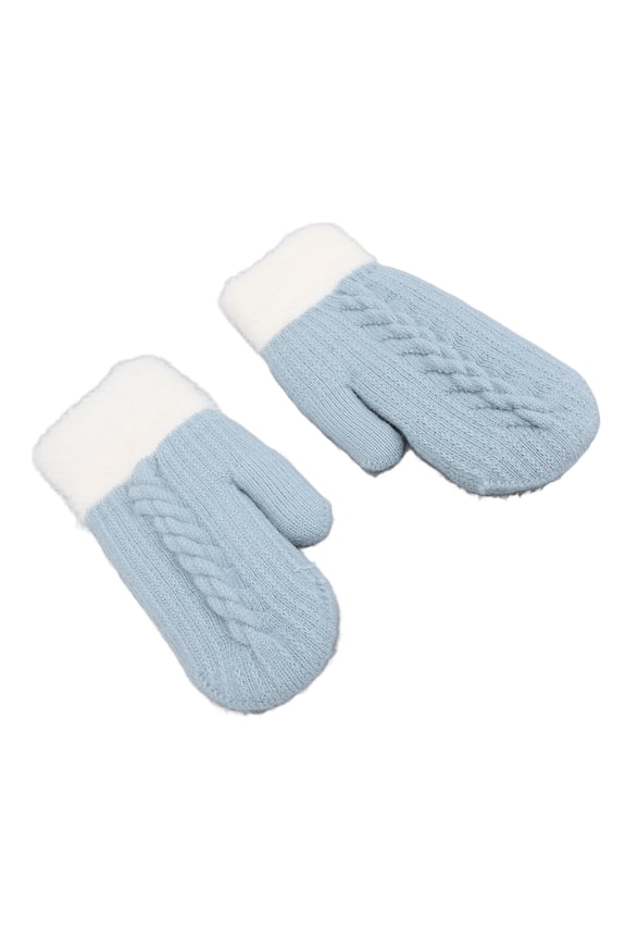 Women's Mitten Gloves Double Sided Cute Knit Thick Velvet Warm Gloves Mint Blue - Ultimate Winter Gift for Extreme Cold Weather Activities (10.24 inches / 26.00 cm)