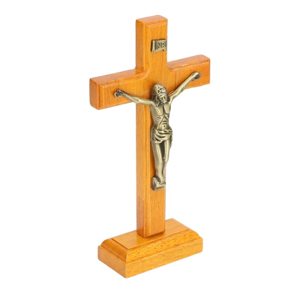 Rupoun Wooden Hand Made Standing Catholic Jesus Crucifix Wall Cross Religious Prayer Display Decoration With Base 7.68 inches / 19.5 cm