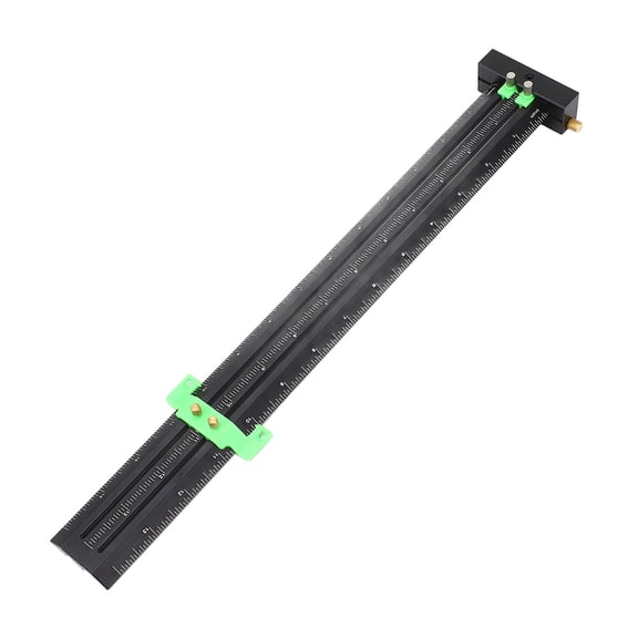 Rupoun Woodworking Compass Tool 14 Inch / 35.5 cm Metal Aluminum Alloy Double Line Marking Ruler Adjustable T Type Measuring Scribing Ruler Green Carpentry Square For Precision DIY Scribing Gauge