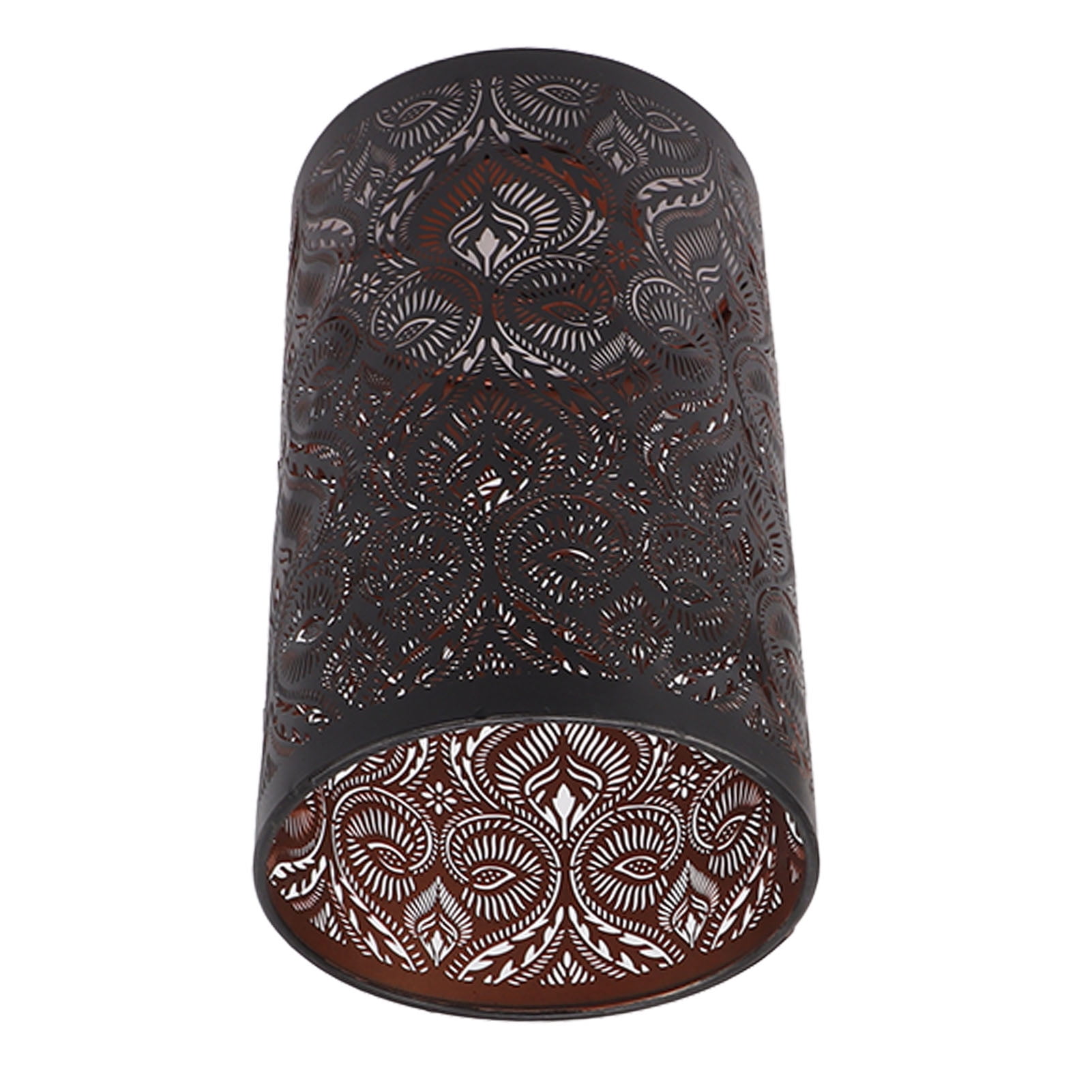 Wrought Iron Lampshade – Hollow Carved Metal Cylindrical Shade With Floral Pattern, E27/E26 Detachable Decorative Nightstand Table Lamp Cover