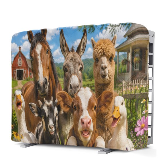 Rural Animal Indoor Window Air Conditioner Cover Horse Donkey Cow Alpaca Pig Duck Rustic Double Insulation AC Covers for Inside Window Unit Waterproof AC Unit Covers for Winter 17"Lx13"Hx3.5"D