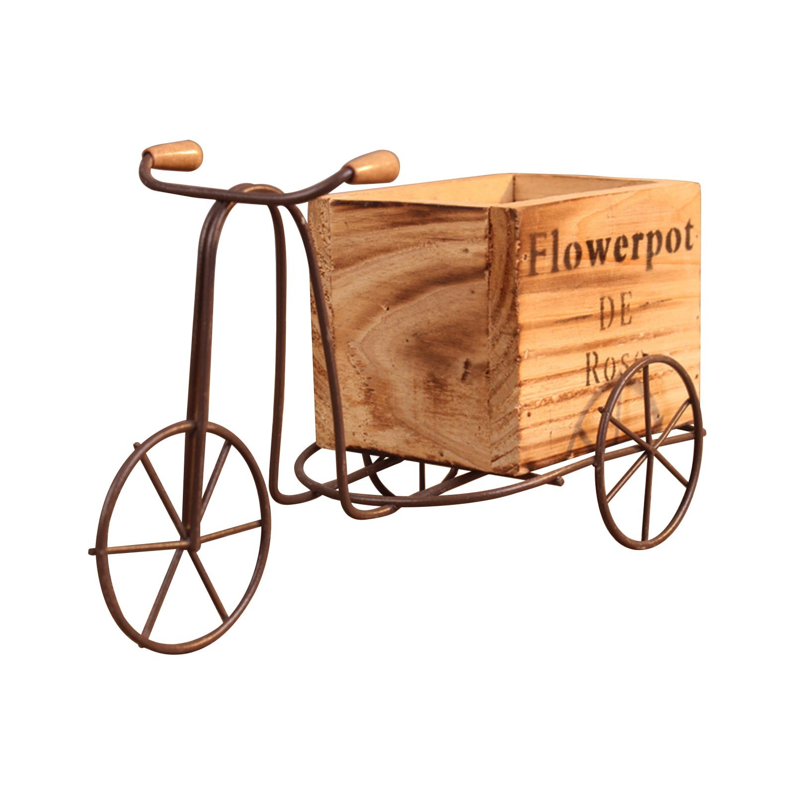 Rural Art Flower Racks Indoor Table Tricycle Wooden Flower Pot Racks Home Table Decoration