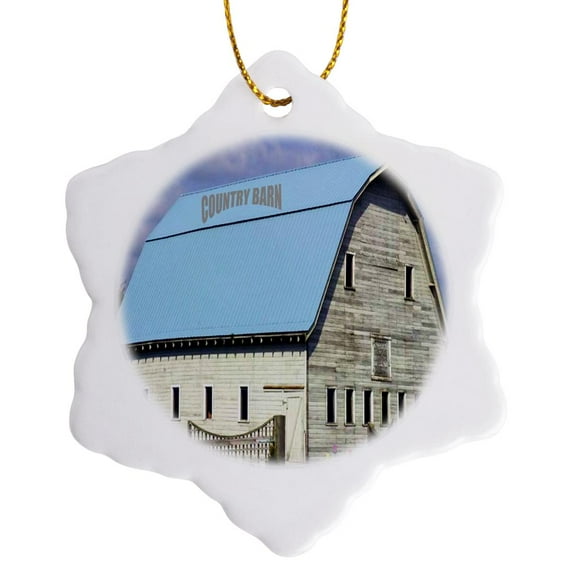 3drose, Rural Barn, 3 inch Snowflake Porcelain Ornament