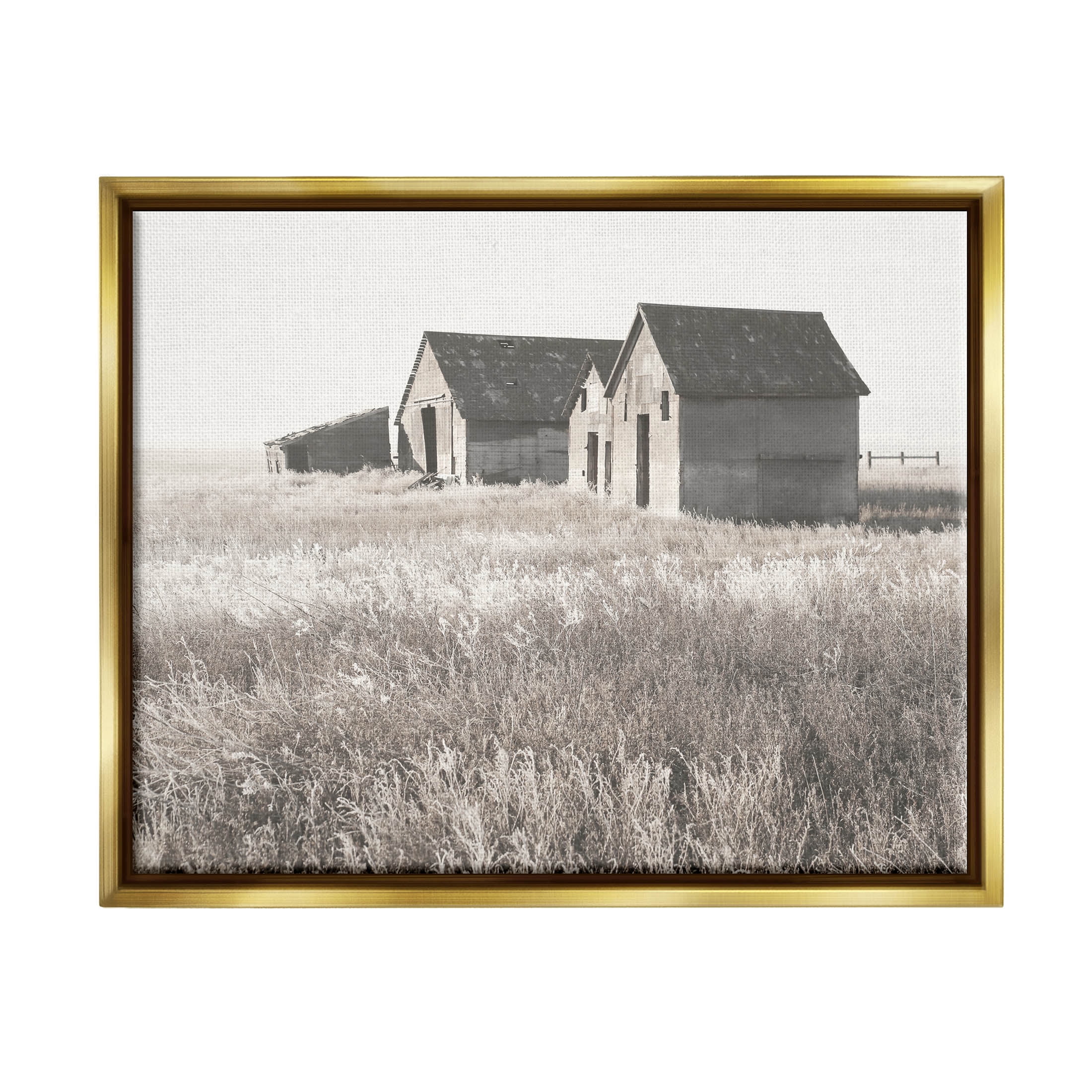 Rural Barn Grassland Field Landscape Photograph Metallic Gold Framed Art Print Wall Art