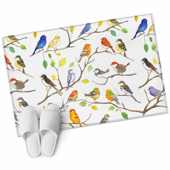 Rural Bird Area&nbsp;Rug 2x3ft Countryside Watercolor Sparrow on Branch Non-Slip&nbsp;Washable Square&nbsp;Rugs Soft Felt Indoor Floor Mat for Bedroom Kitchen Living Room Bathroom