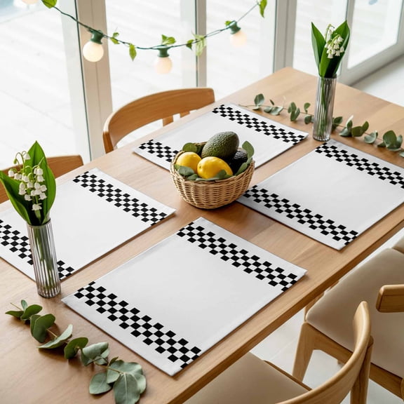 Rural Black and White Buffalo Lattice Checked Placemats Set of 4,Wipeable Washable Table Mats for Dining Tables, Gingham Place Mats for Kitchen Event Party Tabletop Decor