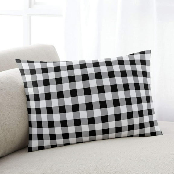 Rural Black White Checkered Throw Pillow Cover Case, Couch Sofa Bed Pillowcase, Soft Decorative Lumbar Pillow Protector, Modern Backdrop 12x20Inch Reversible Pillow Shams with Zipper