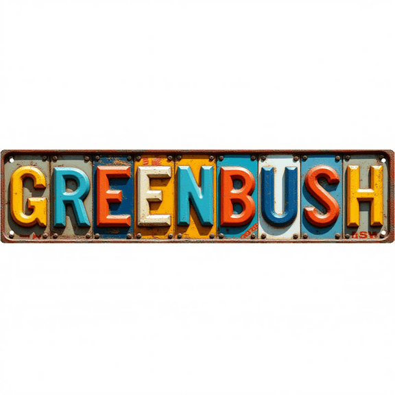 Rural Bush Street Sign 16*4 Inch Tin Art "GREENBUSH" for Farm Garage Patio Vintage Decor