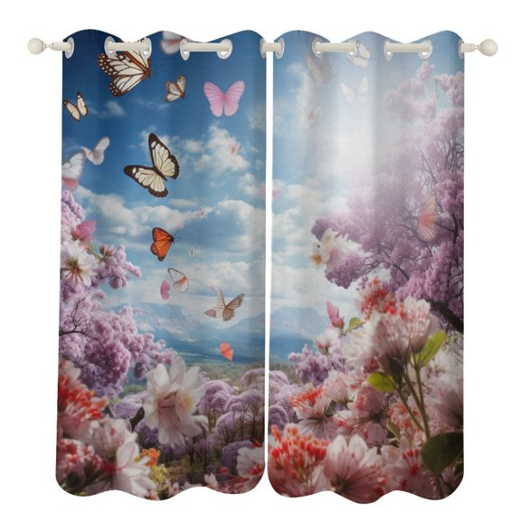 Rural Butterfly Flower 2 Panels Curtains for Bedroom Living Room Drapes Kitchen Window Curtain Home Decor