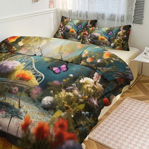Rural Butterfly Flower Duvet Cover Set Bedding Set Polyester Quilt Cover for Bedroom Decoration