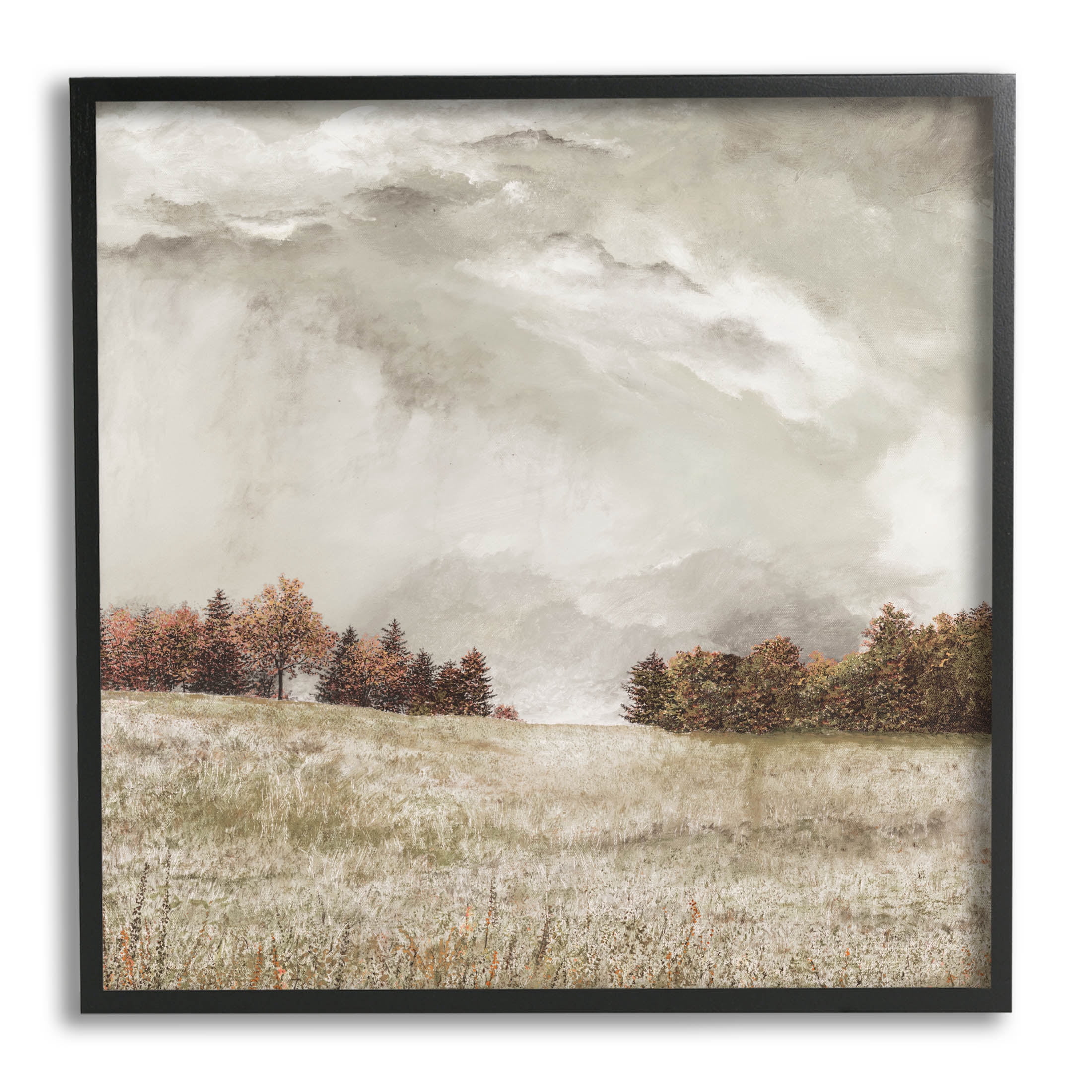 Rural Cloudy Countryside Meadow Landscape Graphic Art Black Framed Art Print Wall Art
