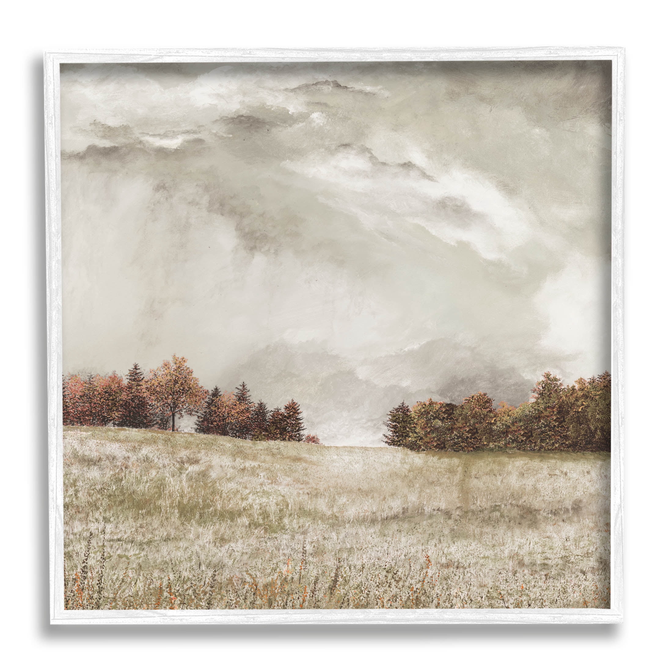 Rural Cloudy Countryside Meadow Landscape Graphic Art White Framed Art Print Wall Art