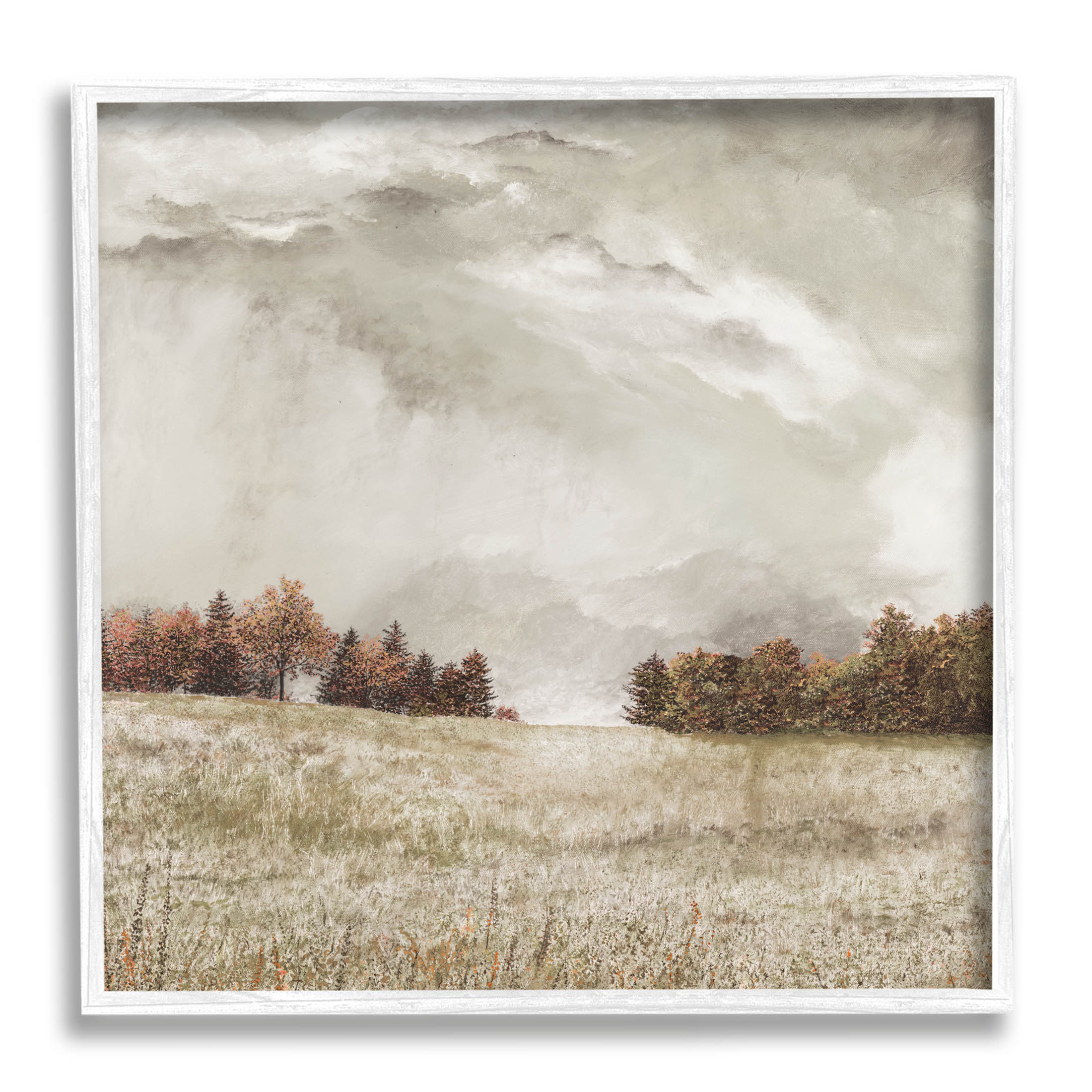 Rural Cloudy Countryside Meadow Landscape Graphic Art White Framed Art Print Wall Art