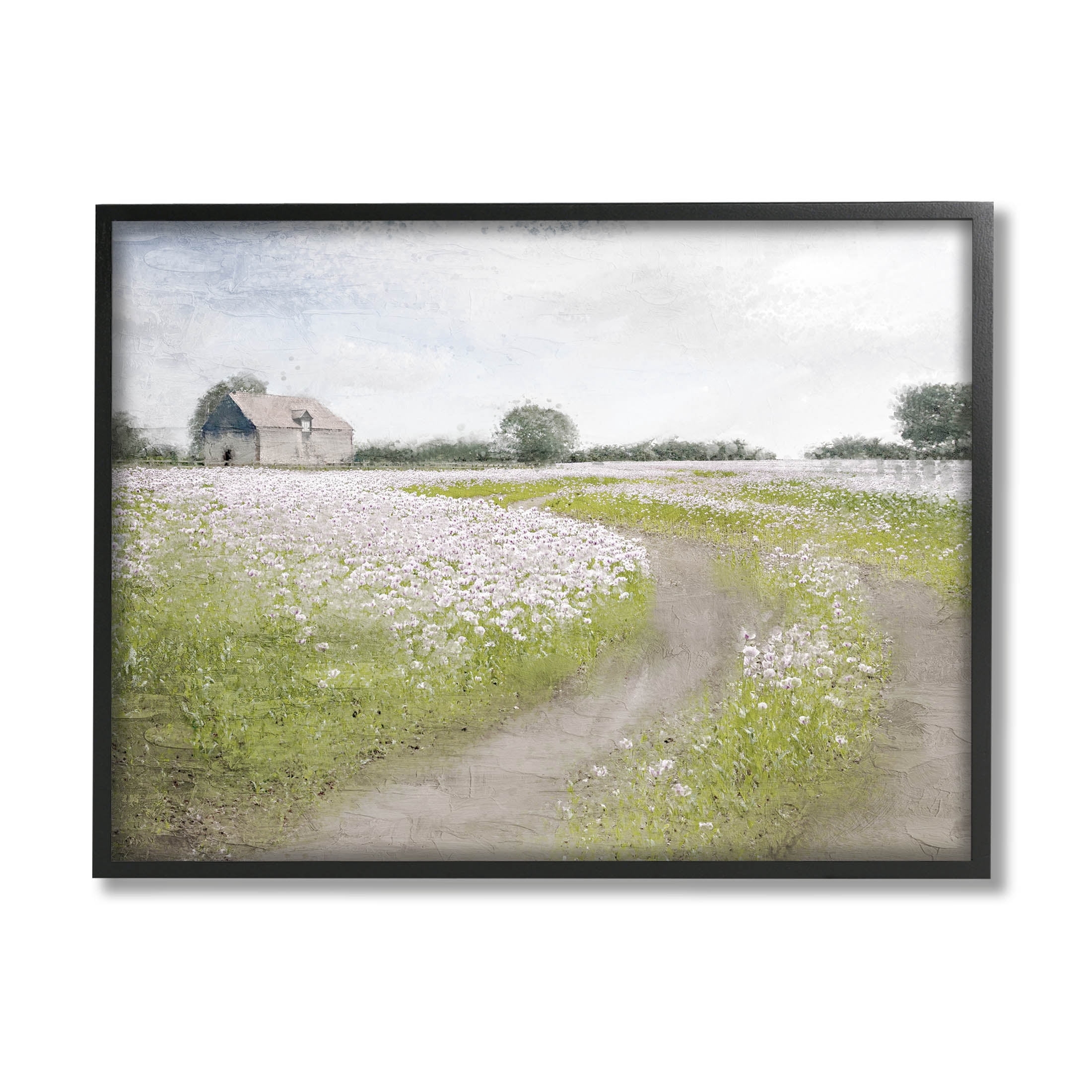 Rural Country Meadow Path Landscape Graphic Art Black Framed Art Print Wall Art
