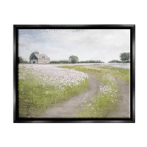 Rural Country Meadow Path Landscape Graphic Art Jet Black Framed Art Print Wall Art