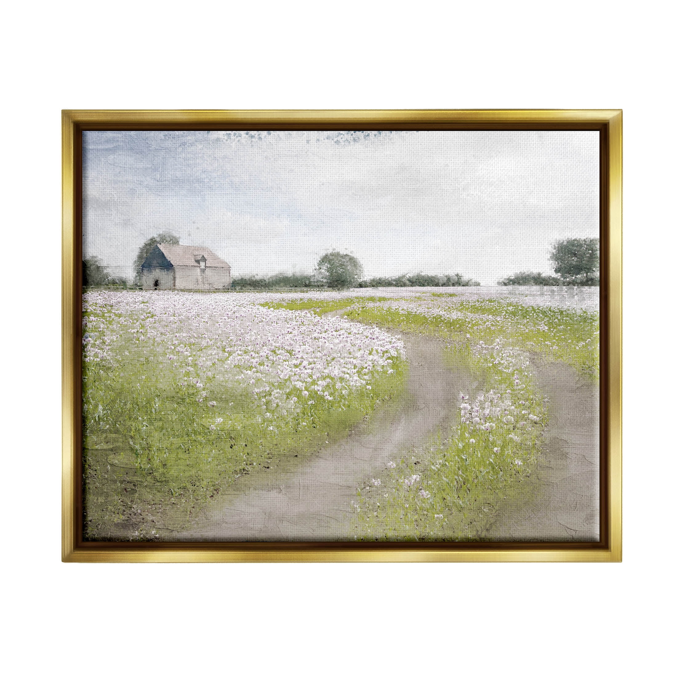 Rural Country Meadow Path Landscape Graphic Art Metallic Gold Framed Art Print Wall Art