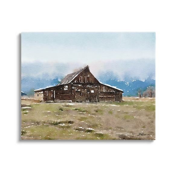 Rural Countryside Cabin Landscape Landscape Painting Gallery Wrapped Canvas Print Wall Art