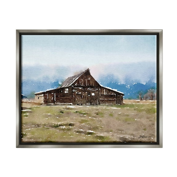 Rural Countryside Cabin Landscape Landscape Painting Luster Gray Framed Art Print Wall Art